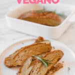 Foto de un plato de pavo vegano con las palabras pavo vegano