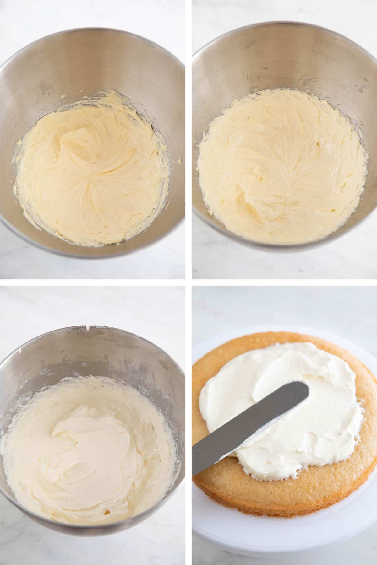 Collage de fotos del paso de paso de cómo hacer el frosting de limón vegano.