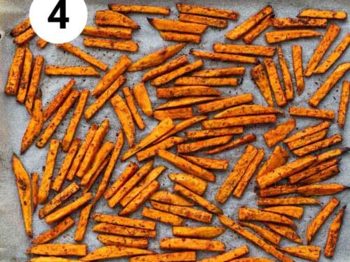 Bastones de boniato horneados.