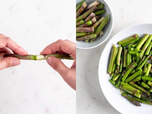Collage sobre cómo trocear los espárragos.