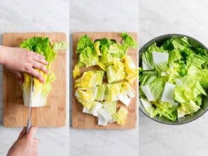 Tríptico sobre cómo trocear la col en trozos pequeños