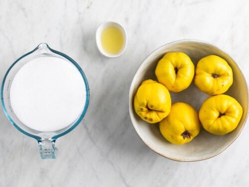 Ingredientes para hacer dulce de membrillo.