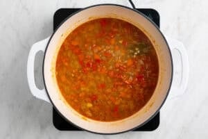 Verduras cocinadas con el caldo y las especias.