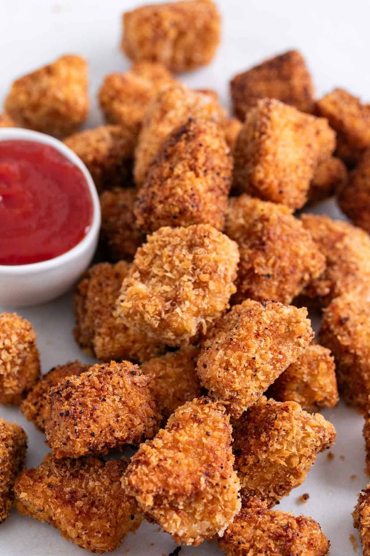 Nuggets veganos de tofu con ketchup