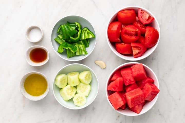 Ingredientes para hacer gazpacho de sandía