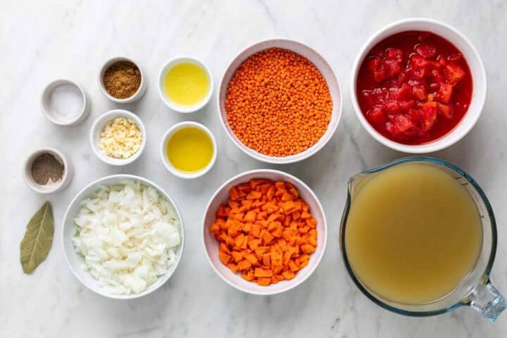 Ingredientes para hacer crema de lentejas rojas
